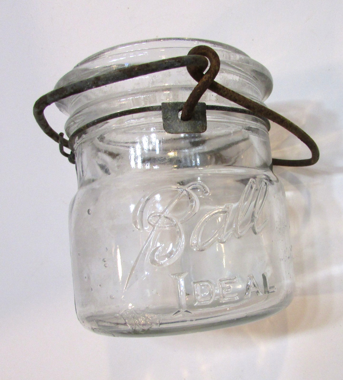 Old 1890\'s Ball Ideal Mini Midget 1/2 Pint Antique Clear Glass Canning Jar #2