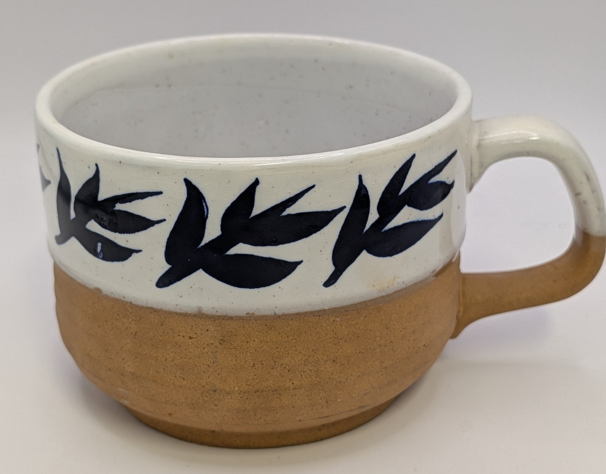 VTG Japan Handcrafted Stoneware Glazed Coffee Mug 1980\'s Two Tone 17 oz