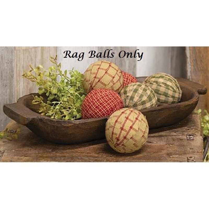 NEW Farmhouse RAG BALLS CRANBERRY RED CREAM GREEN 6 PCS Bowl Fillers 2.5\