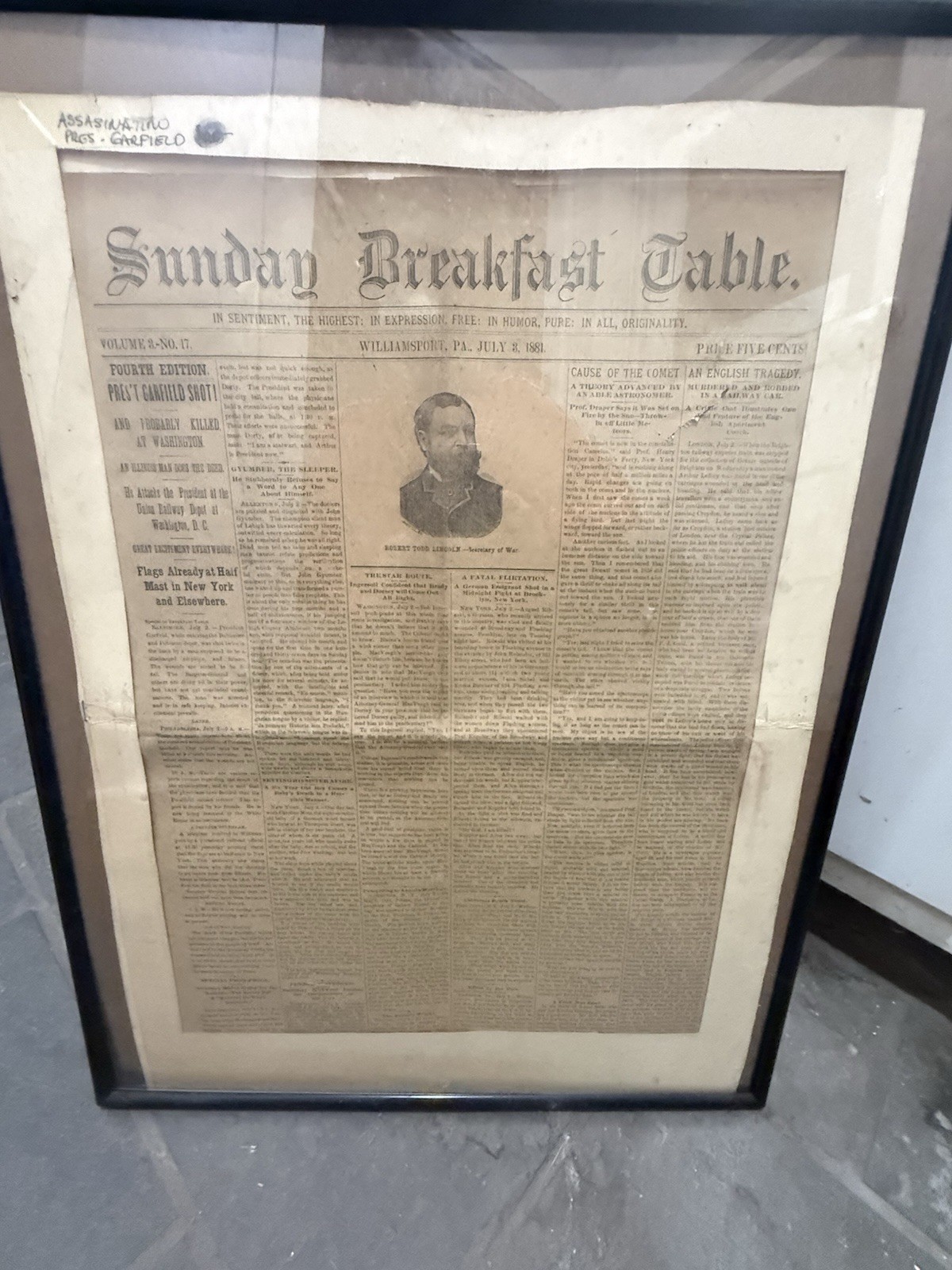 1881 President Garfield Assassination Framed Historic + Robert Todd Lincoln