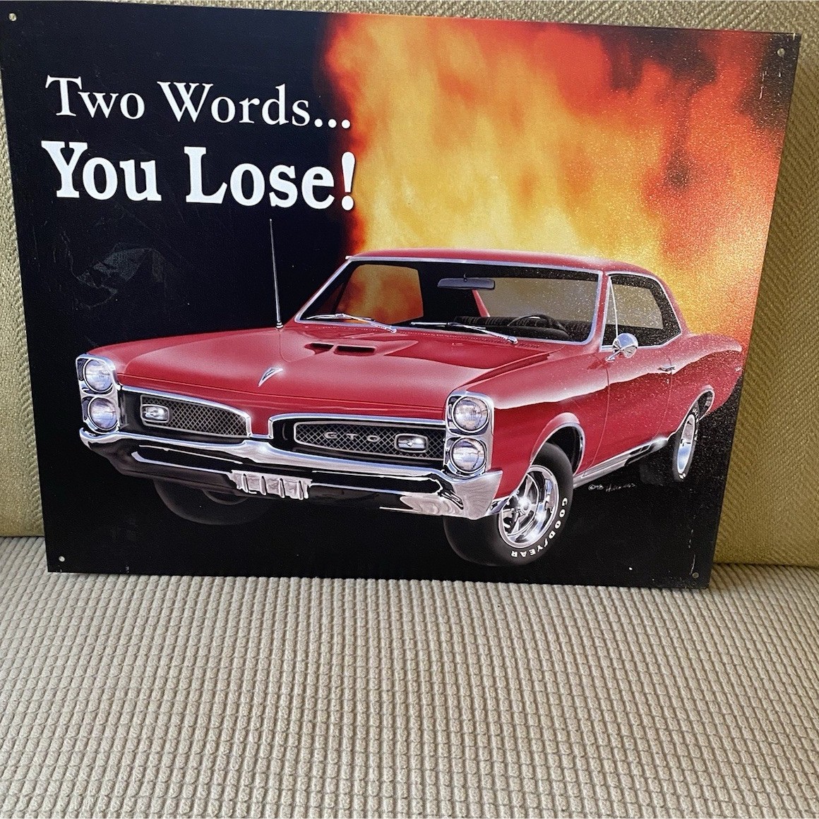 Desperate Enterprises Pontiac GTO Reproduction Metal Sign Red Black Orange