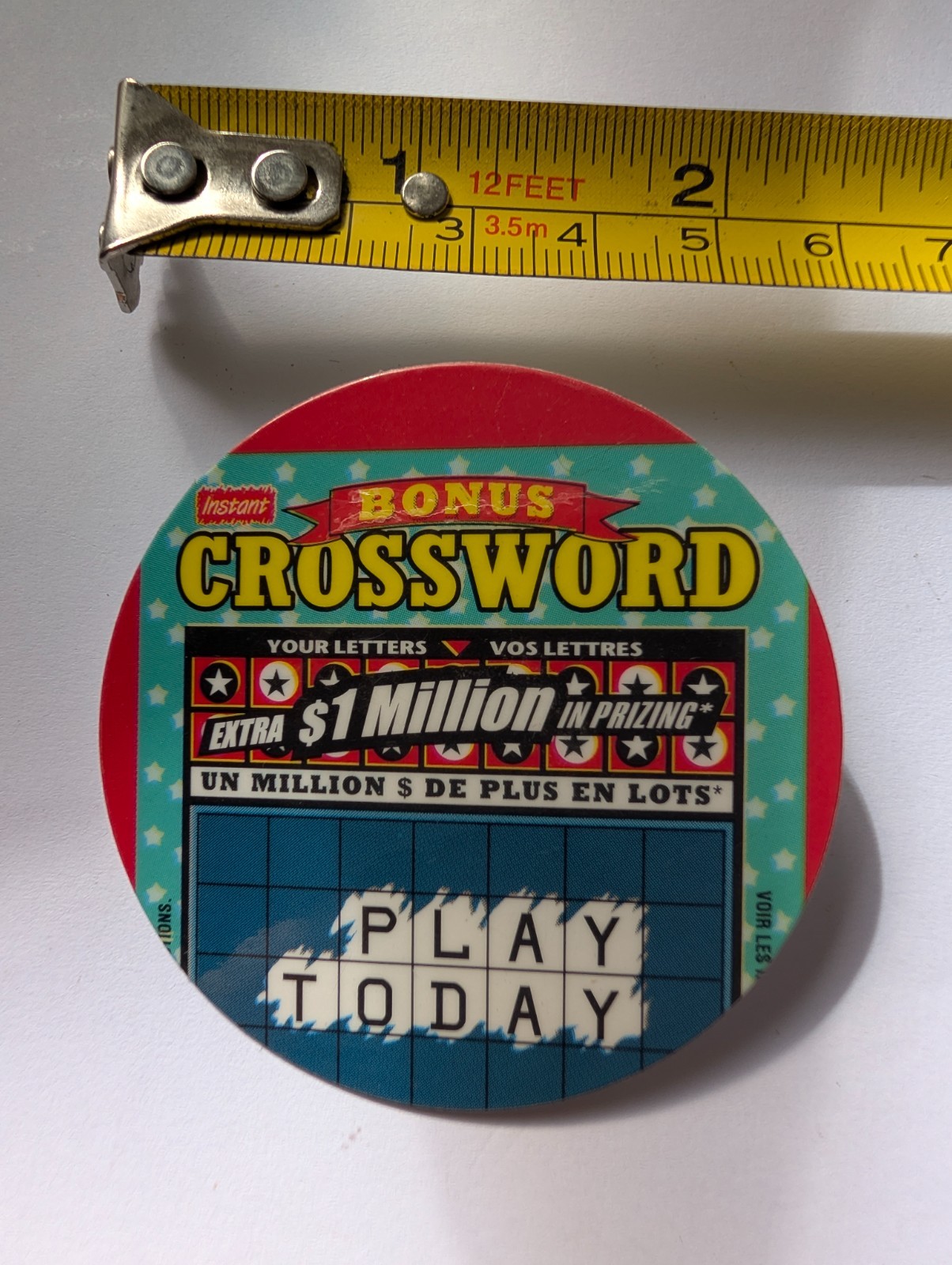 Vintage Pin Pinback Button Bonus Crossword Lottery Scratch Ticket Promo OLG