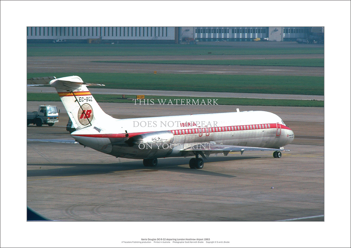 Iberia Douglas DC-9 A3 Art Print – London Heathrow 1983 – 42 x 29 cm Poster