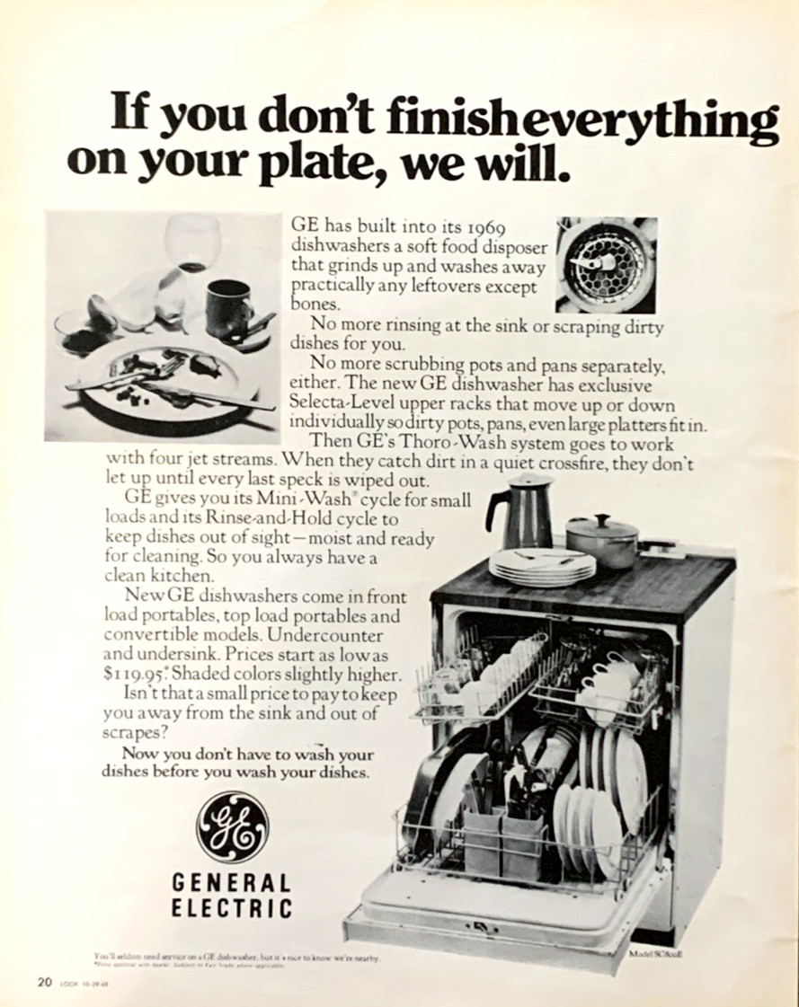 General Electric Dishwasher Vintage 1968 Print Ad #1214
