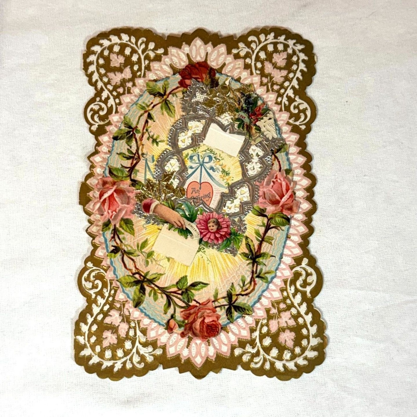 Antique Victorian 3D Paper Lace Pop Up Valentine Card Embossed Mechanical Scrap Antique Victorian 3D Paper Lace Pop Up Valentine Card Embossed Mechanical Scrap