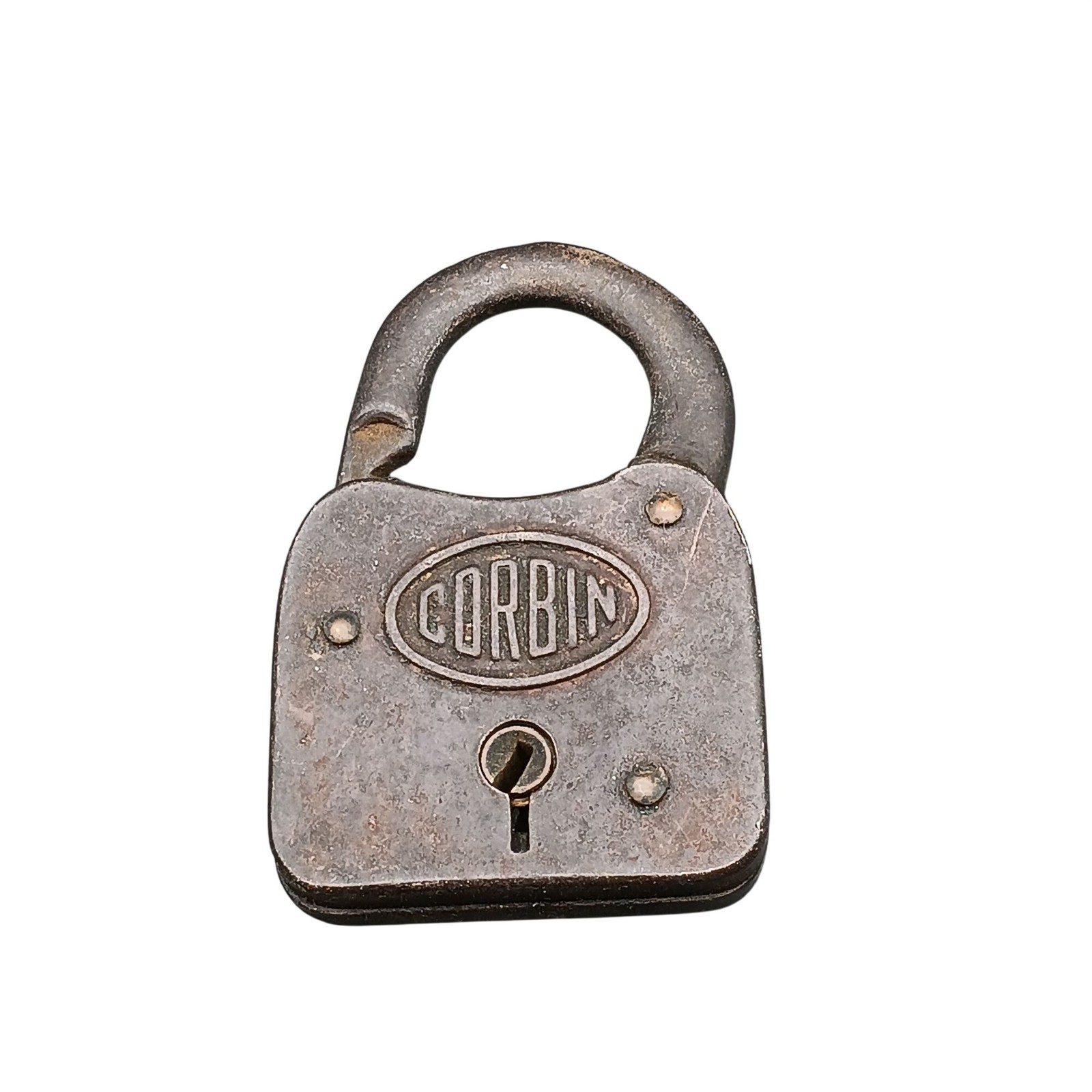 Vintage Corbin Padlock Made In USA With Rustic Patina And Keyhole Design