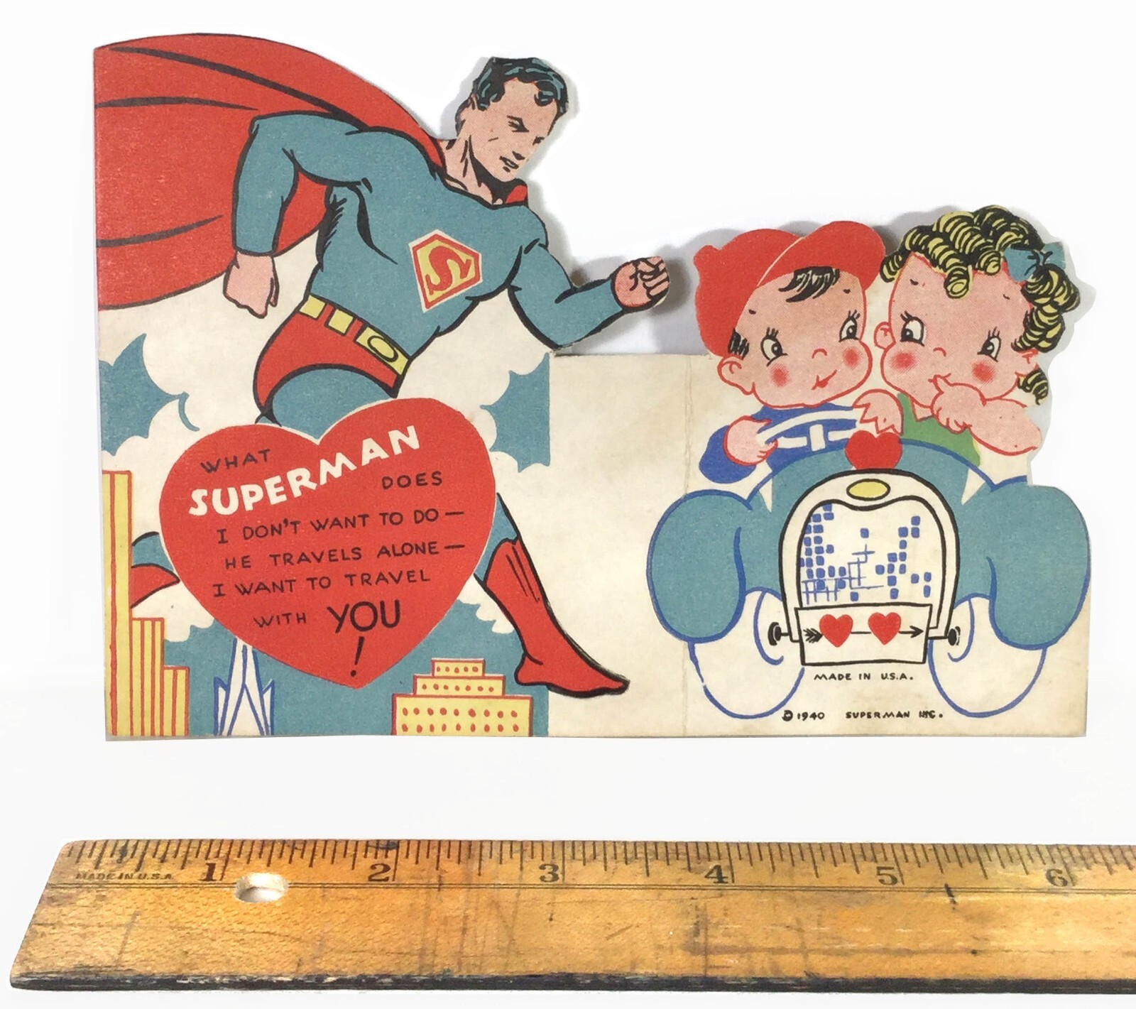 Vintage, Rare Die-Cut Classic Superman Valentine's Day Card (Circa  1940's)