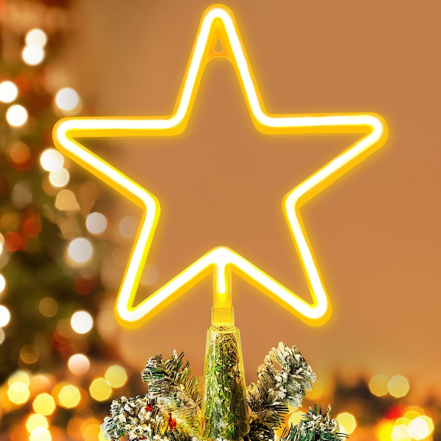 14.5-Inch Christmas Tree Topper Large 5 Point Star Treetop with LED Warm White