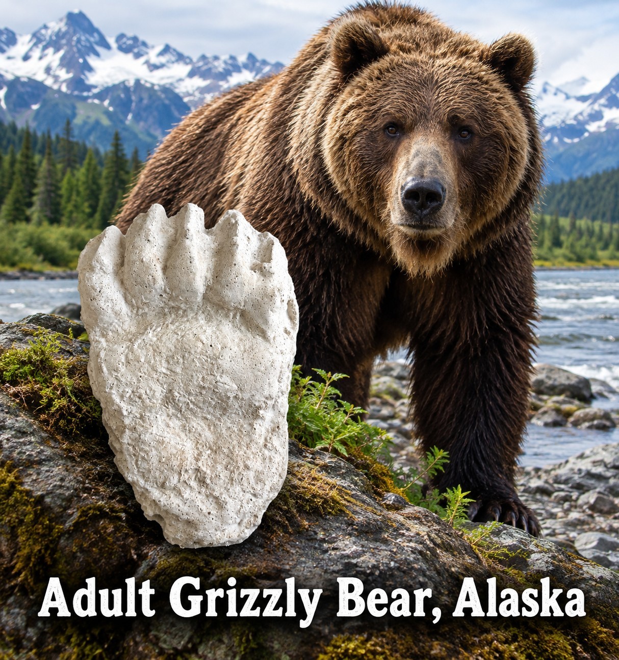 Bear: Adult Grizzly Bear footprint cast replica Alaska #1