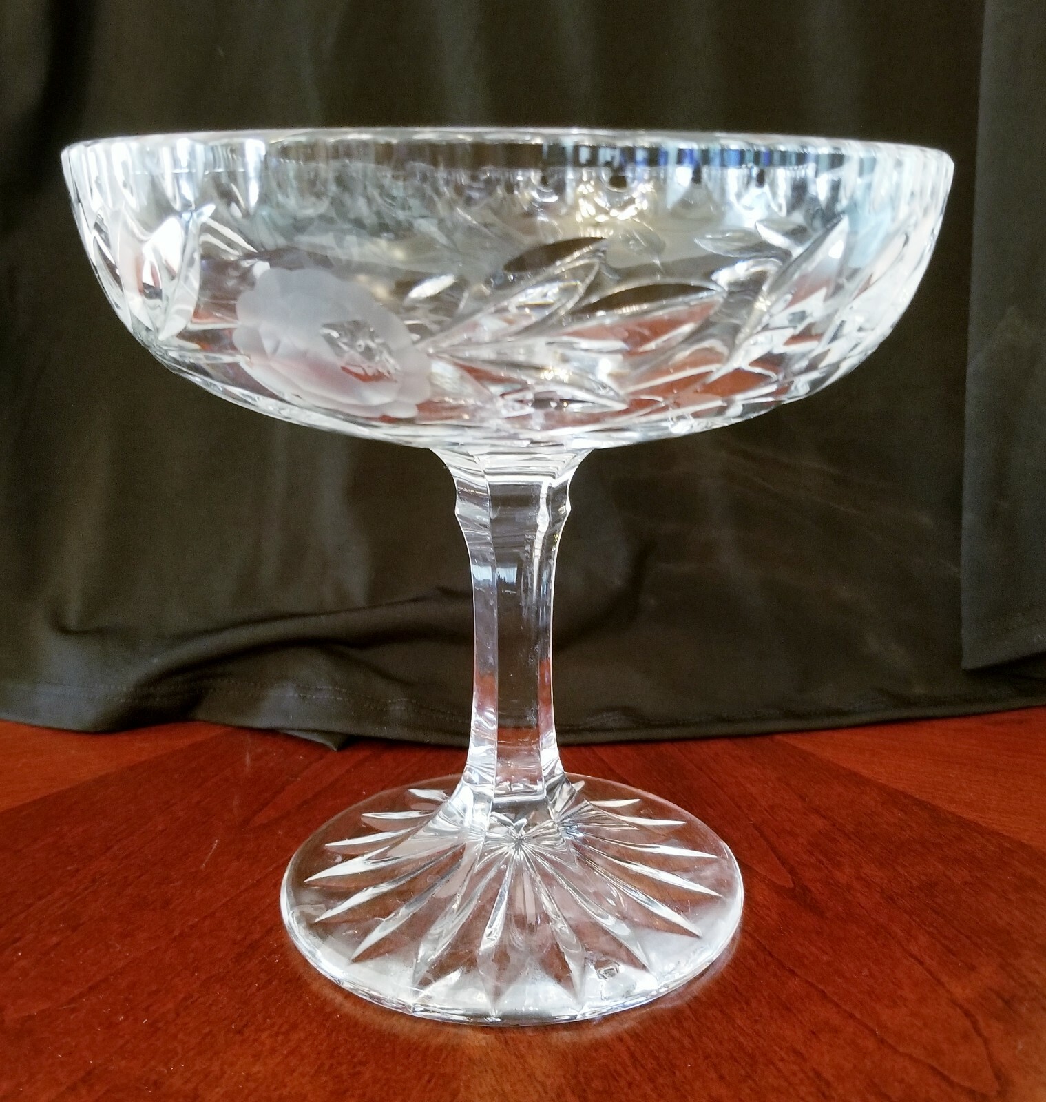 Floral Cut Lead Crystal Pedestal Bowl