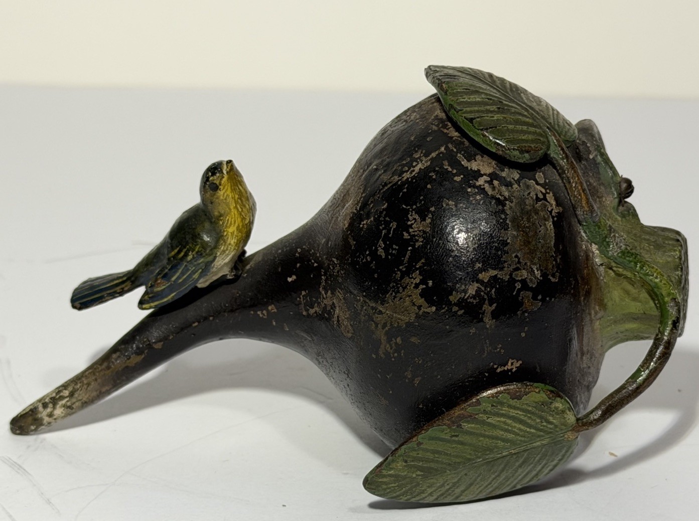 Unusual Antique Cold Painted Austrian Vienna Bronze. Small Bird On Turnip