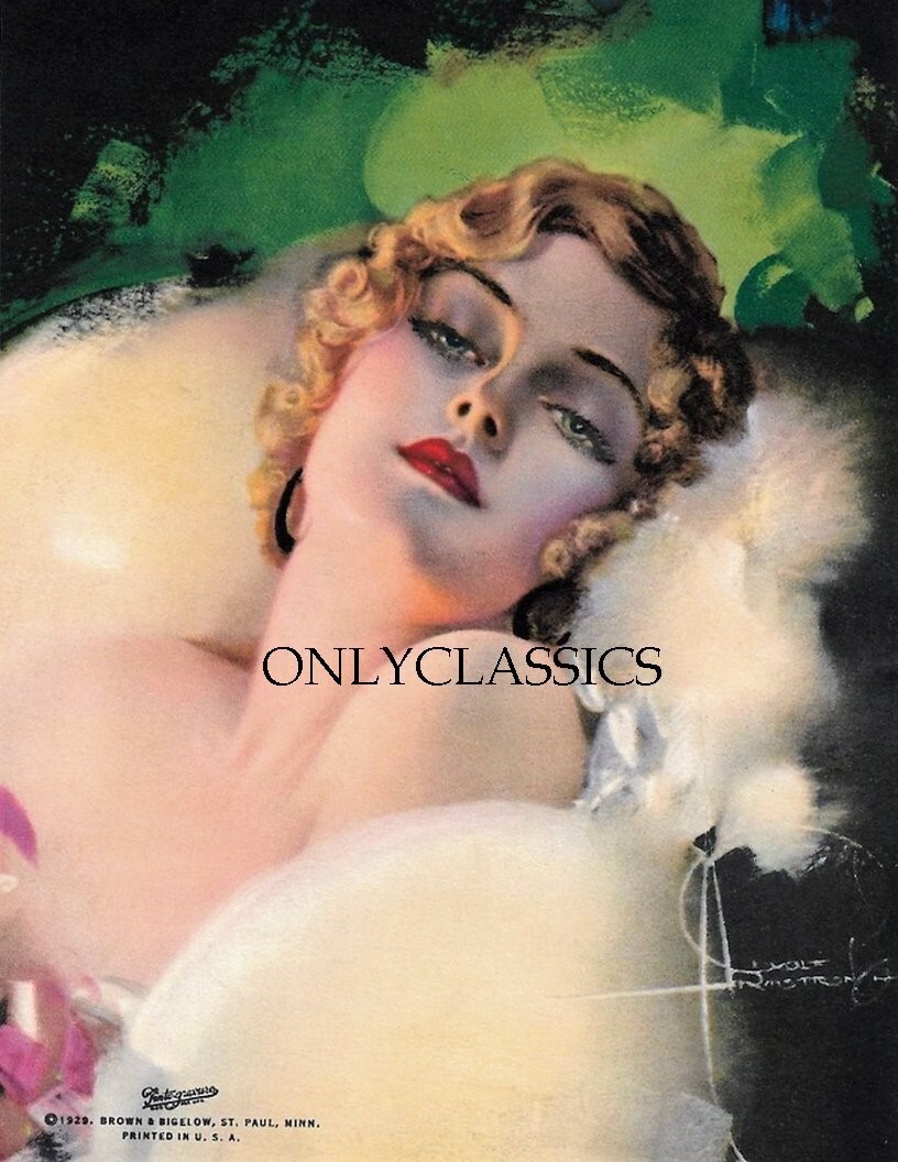 1929 Scarce Rolf Armstrong Pin-Up Print Dreaming Ethereal Art Deco Flapper Girl