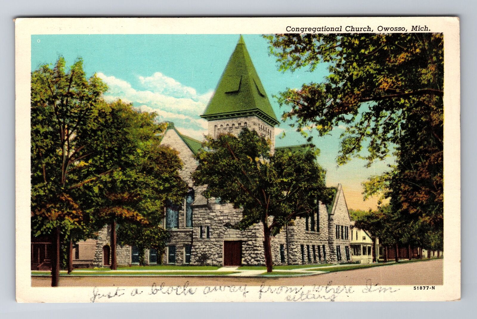 Owosso MI-Michigan, Congregational Church, c1947 Antique Vintage Postcard
