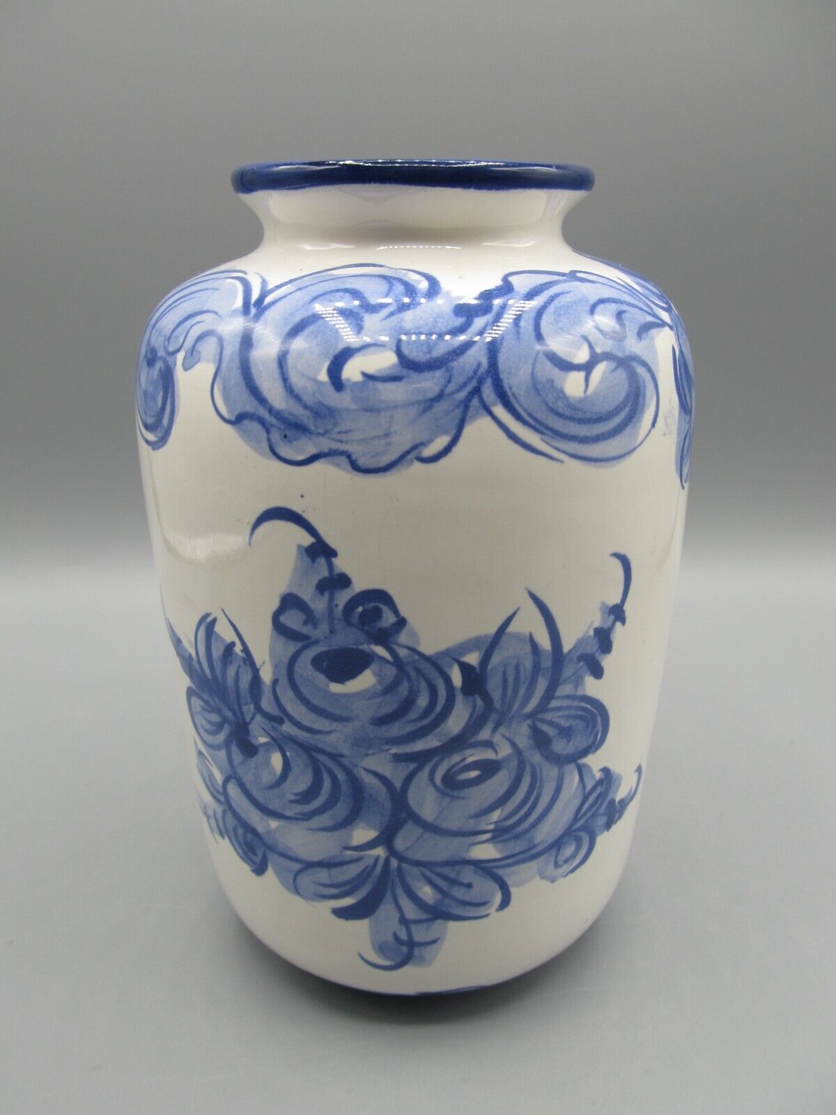 Vintage Portugal \'47 Porcelain Vestal Alcobaca Vase Handpainted Blue Floral