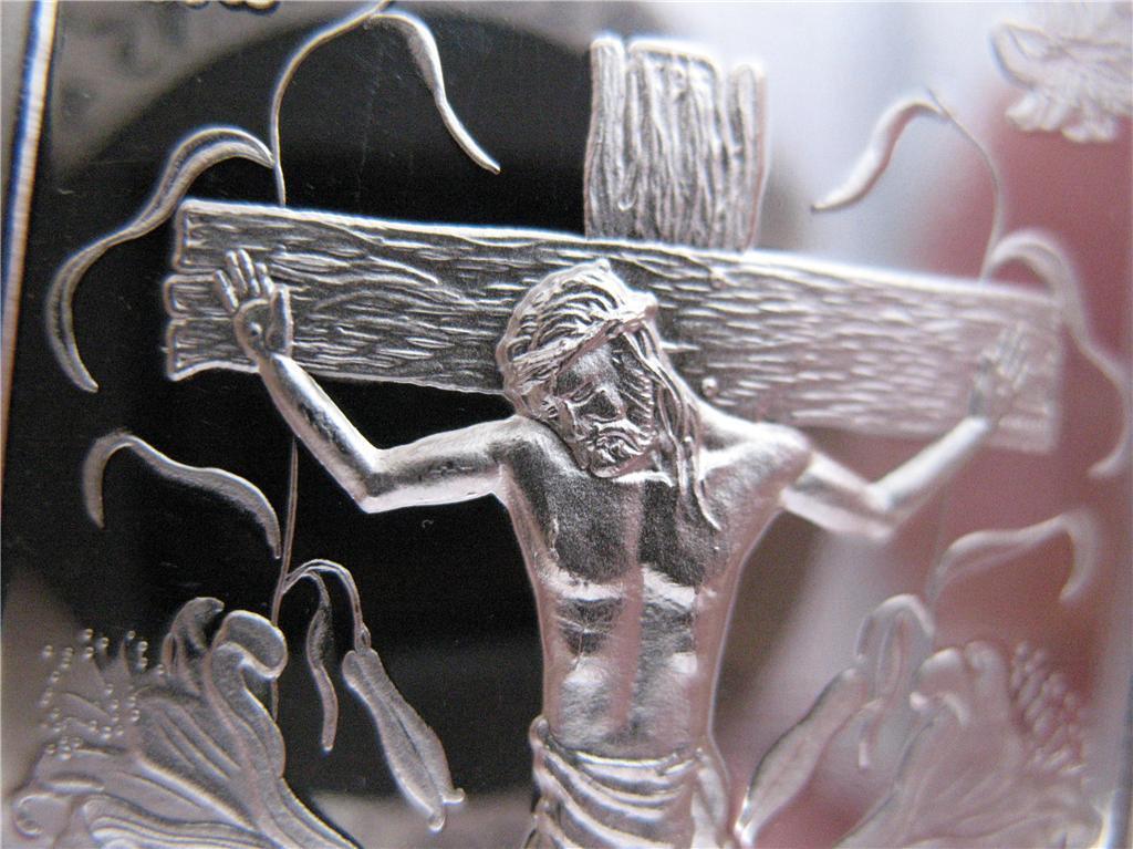 1 OZ..999 SILVER ART BAR  EASTER CRUCIFIXION CROSS OF JESUS ENGRAVABLE + GOLD