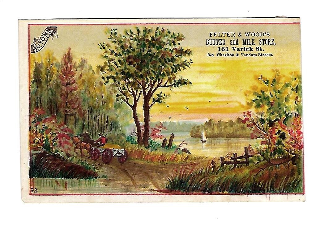 c1880's Trade Card Felter & Wood's Butter Store, Thompsons Pies a Specialty