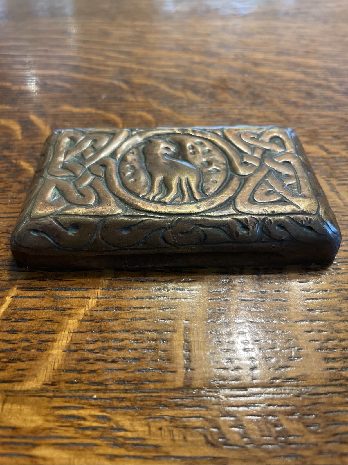 ANTIQUE TIFFANY STUDIOS NY ZODIAC PAPERWEIGHT EARLY MODEL, DARK CHOCOLATE PATINA