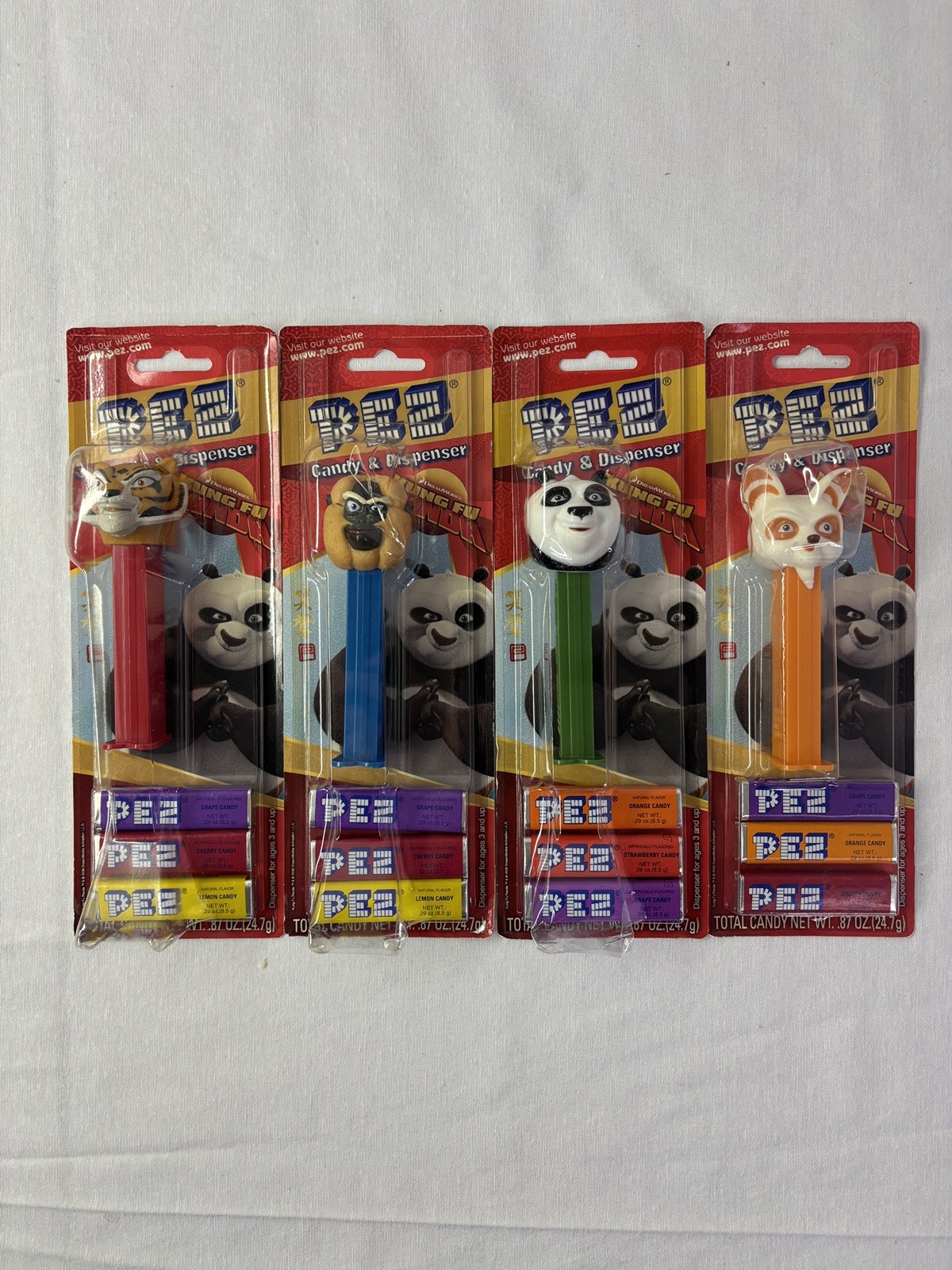 PEZ Kung Fu Panda DreamWorks  Lot of 4 – Monkey Tigress Po – New on Card (2008)
