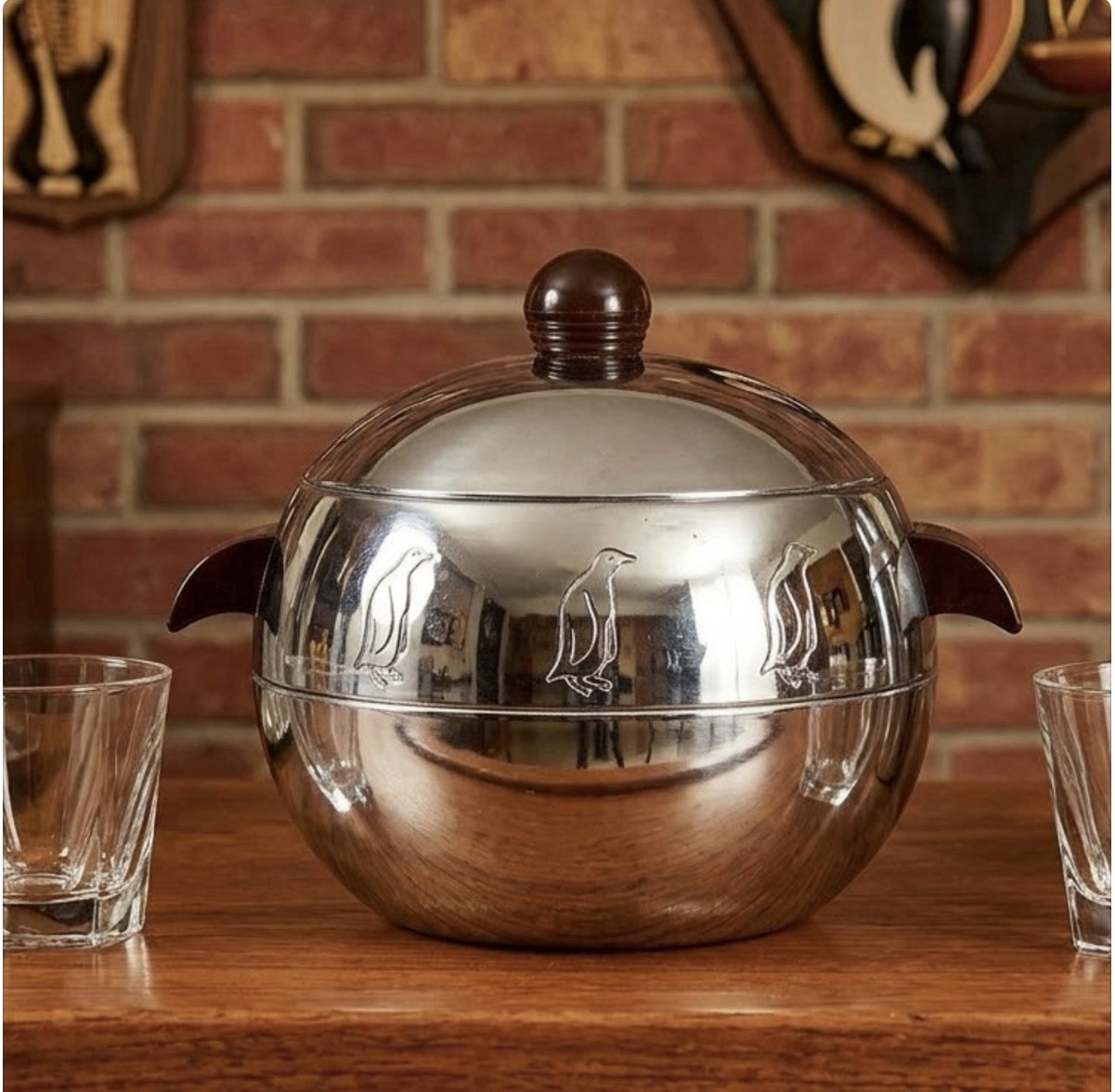 Vintage West Bend Penguin Hot Cold Server Ice Bucket MCM Barware Chrome