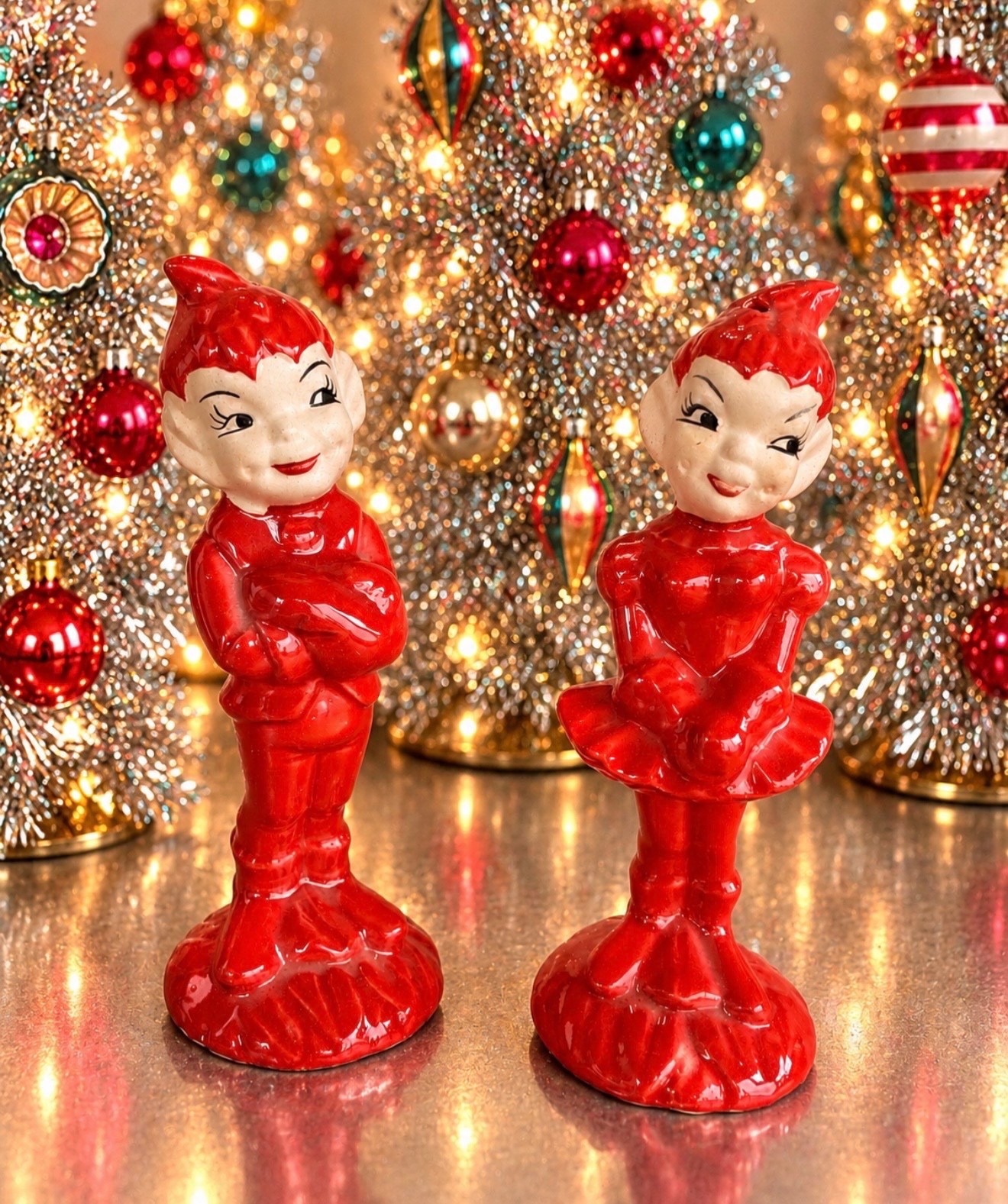 Vintage 1950s Gilner Pottery Pixie Salt Pepper Shakers Red California Elves