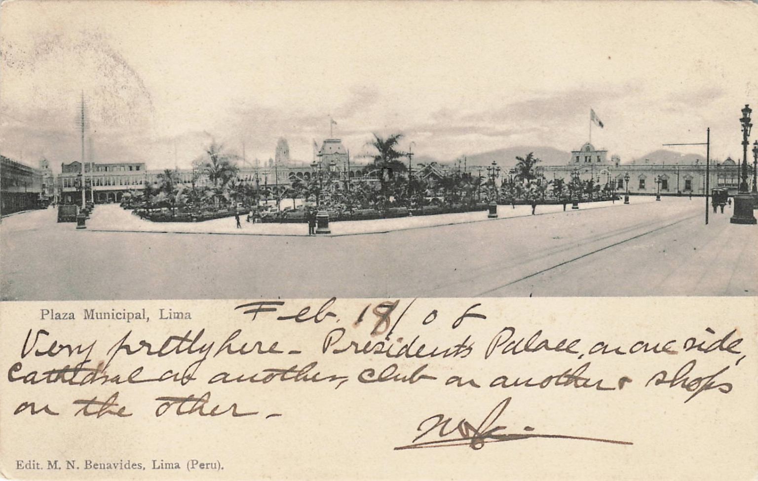1907 Lima Peru Plaza Municipal President's Palace Cathedral Posted RPPC Postcard 1907 Lima Peru Plaza Municipal President's Palace Cathedral Posted RPPC Postcard