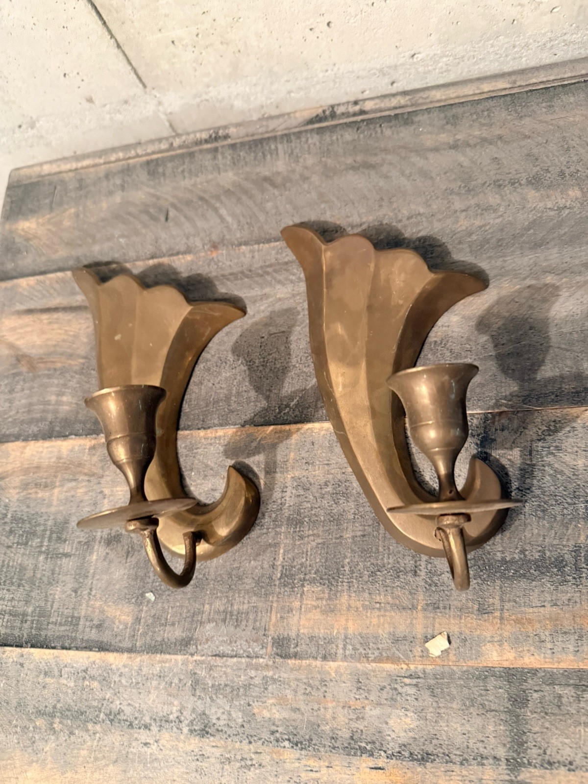 Pair Of Vintage Brass Wall Mounted Sconce Candle Holders