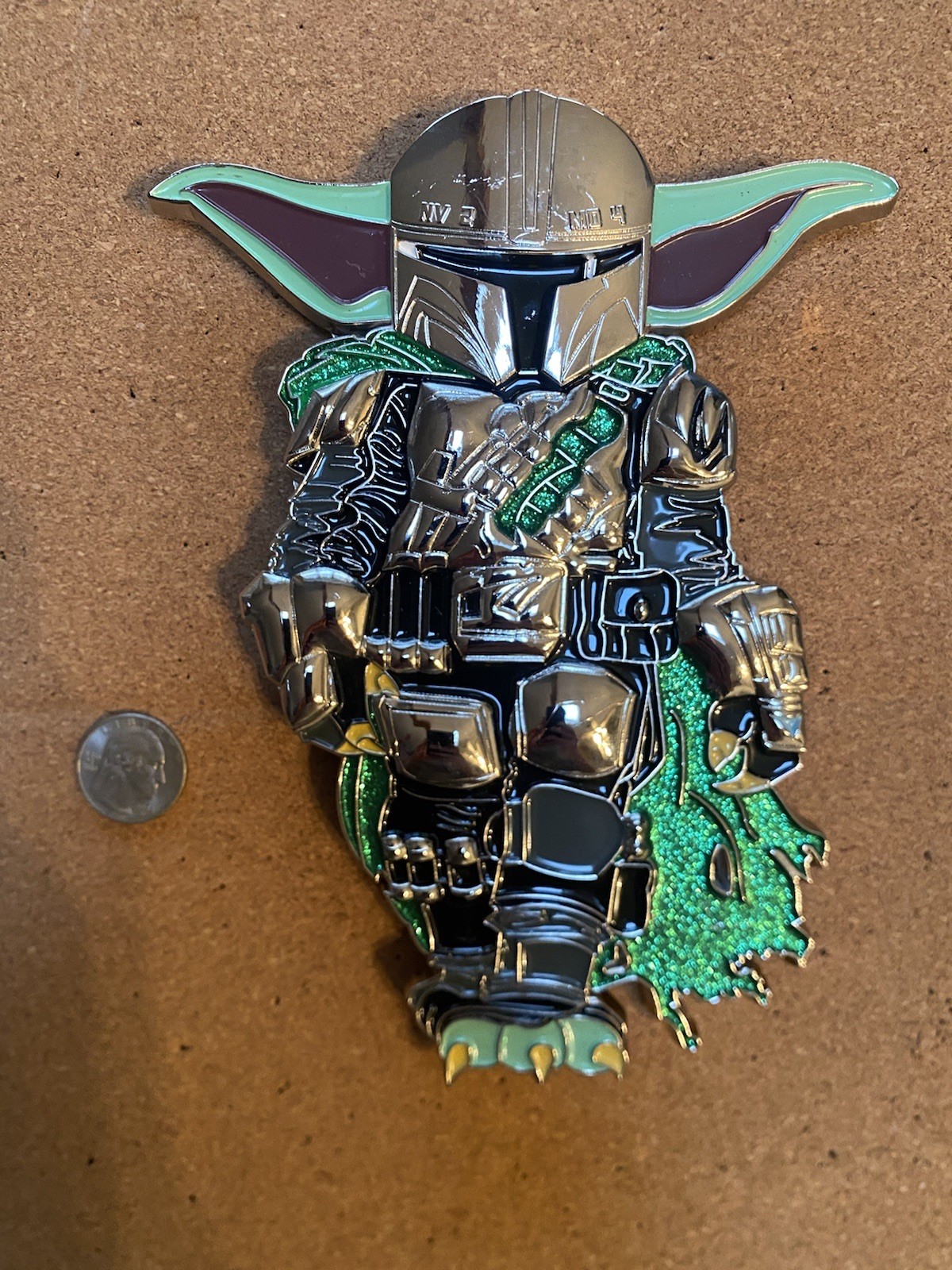 Rare Limited Little League Pin 8” Star Wars Mandalorian Grogu Green Glitter