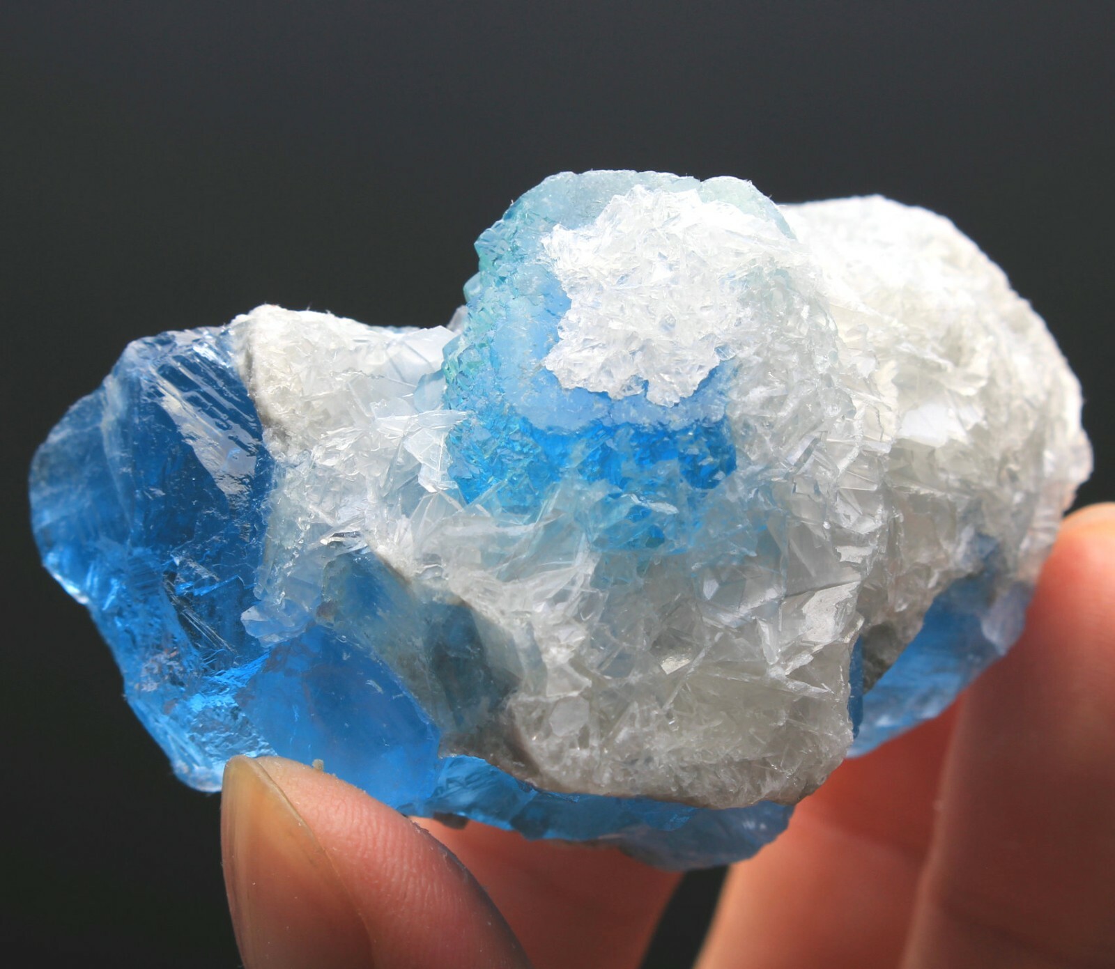 109g WOW Rare Ladder-like Blue Fluorite & Calcite Symbiosis Specimen/China