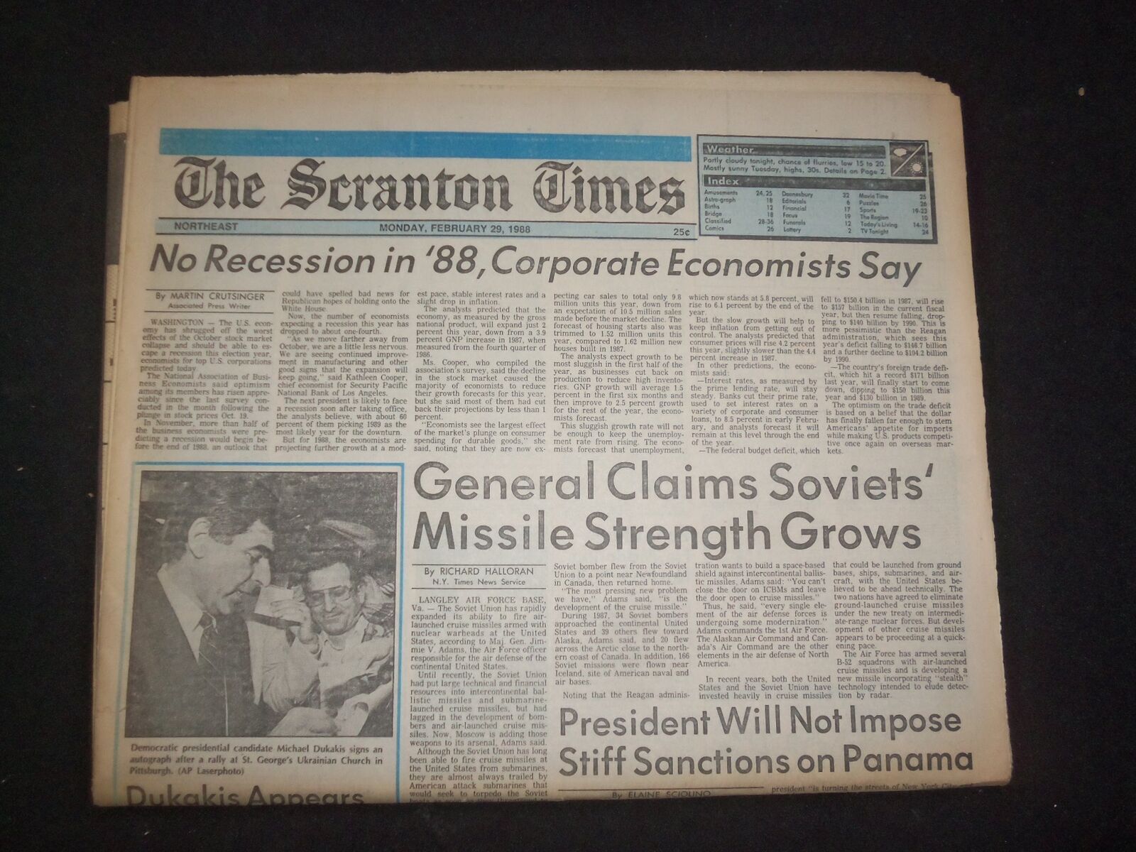 1988 FEB 29 THE SCRANTON TIMES NEWSPAPER-SOVIETS\' MISSILE STRENGTH GROWS-NP 8331
