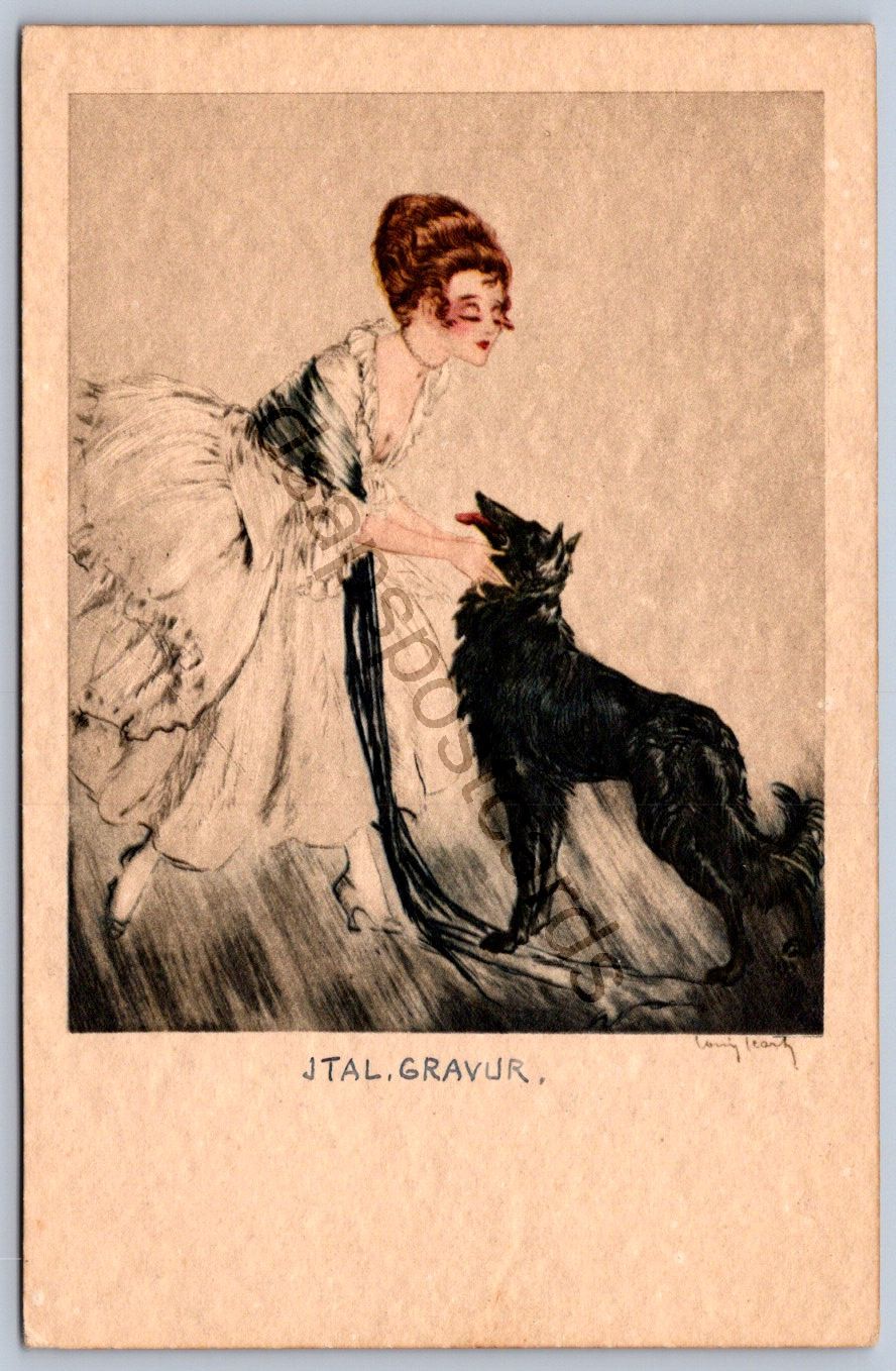 DS1/ Artist Signed Postcard c1910 Art Deco Italian Icart Woman Dog 188