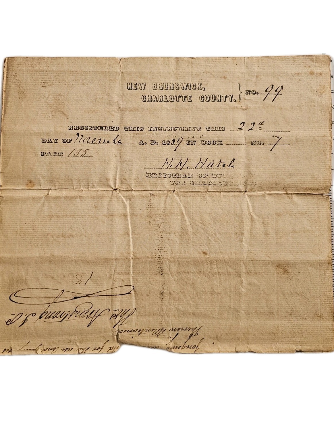 1859 New Brunswick Land Deed | 100 Acres | Cape Ann Grant | Foster to Towers