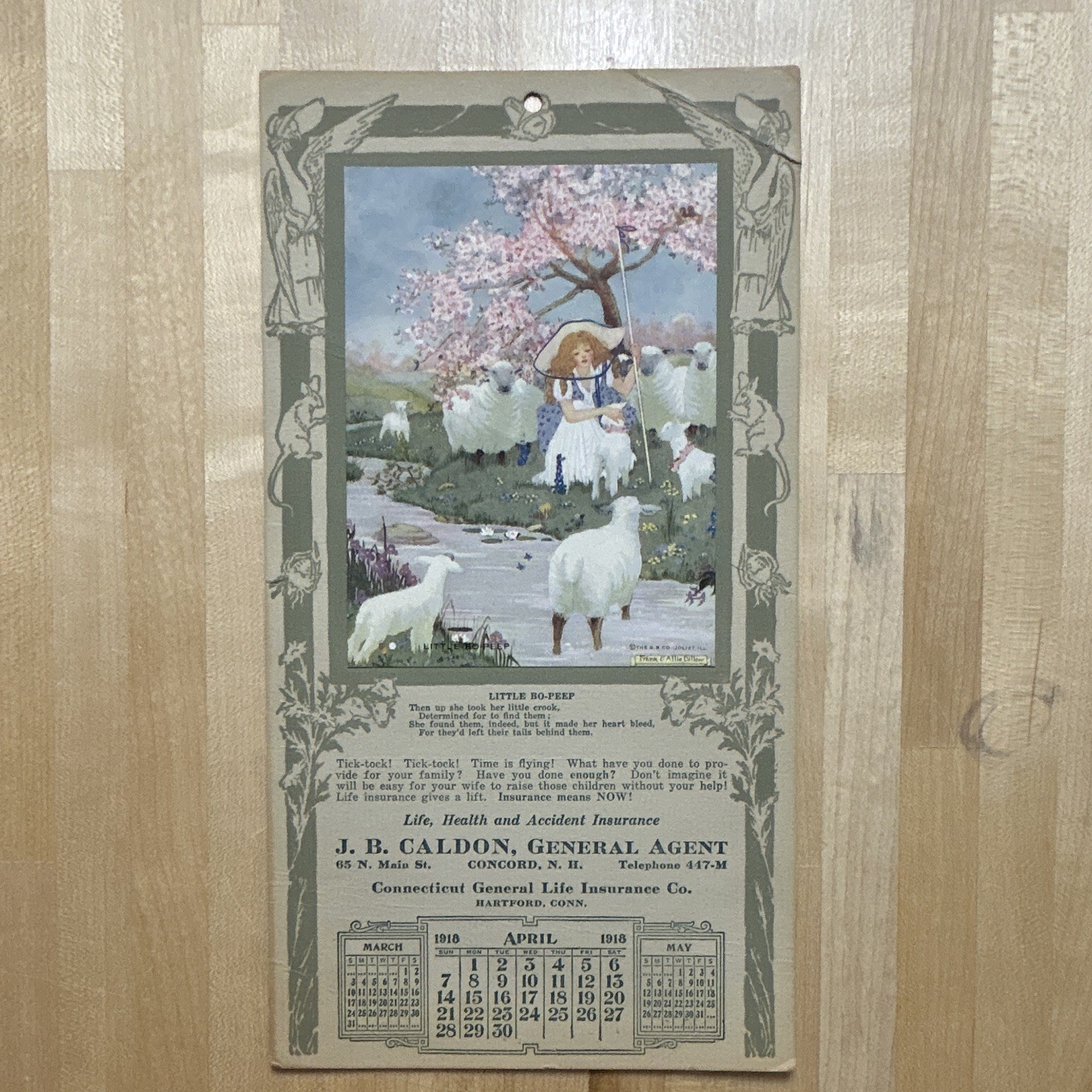 Antique 1918 Advertising Calendar Little Bo-Peep J.B. Caldon Concord NH Ephemera Antique 1918 Advertising Calendar Little Bo-Peep J.B. Caldon Concord NH Ephemera