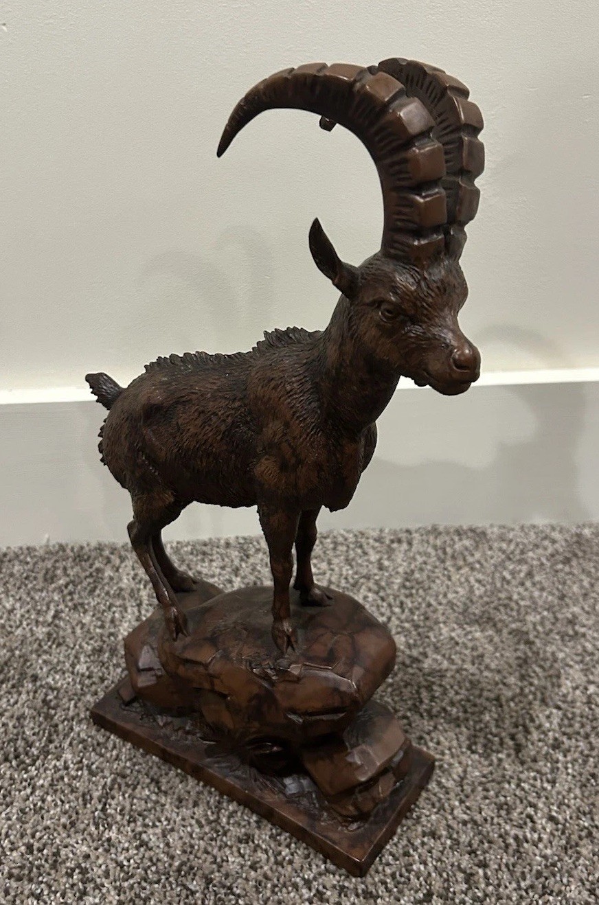 VTG “Wooden” Black Forest Mountain Goat/Ibex Sculpture 14”