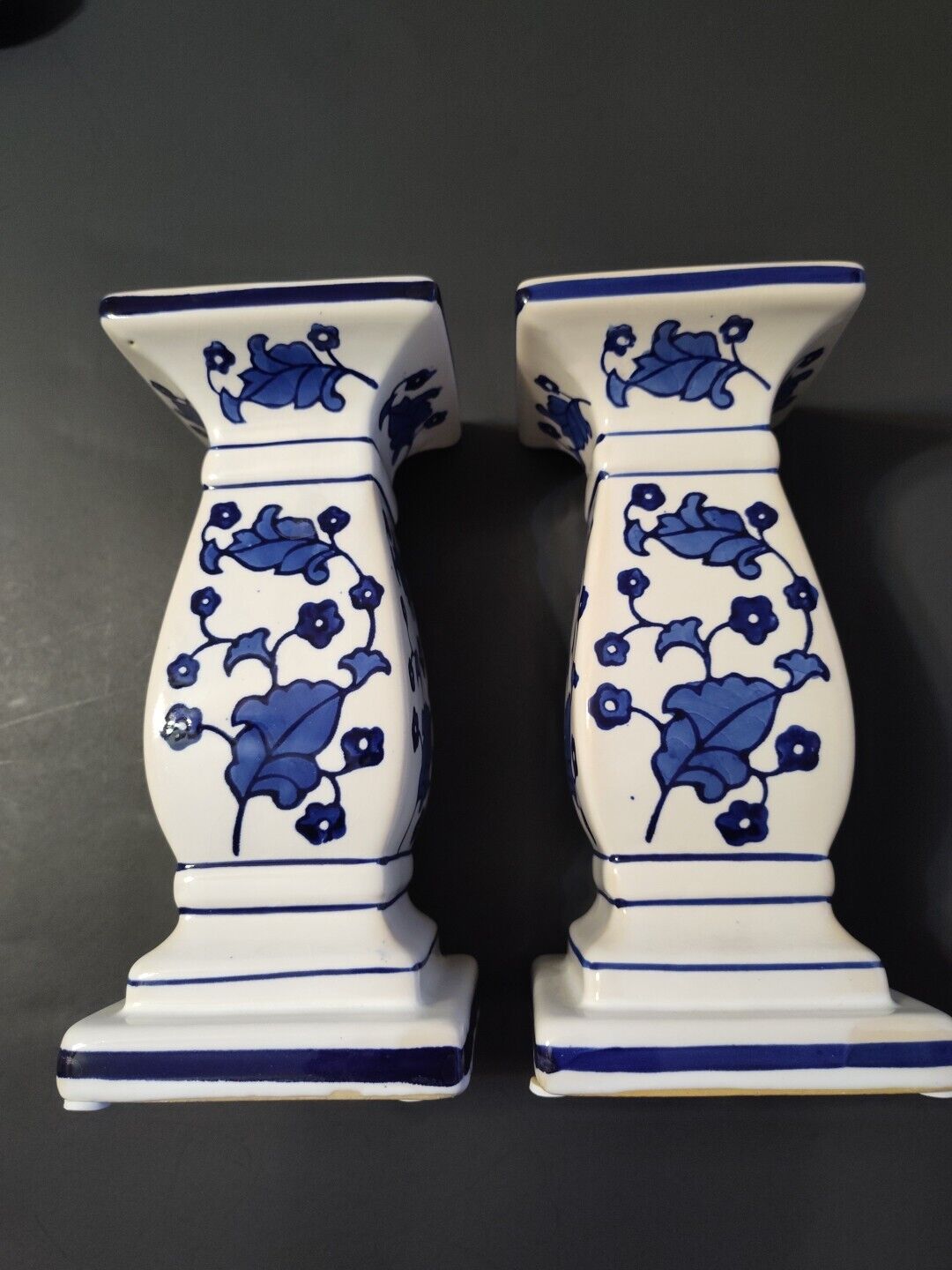 Mikasa Blue & White Ceramic Candlesticks (Pair) New.