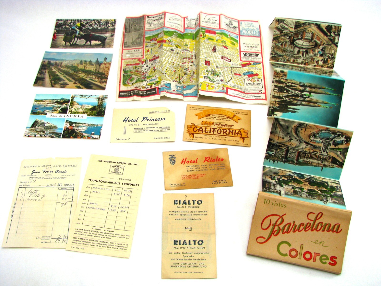 1950s Spain travel Souvenir Brochure Map LOT postcard Europe vtg Barcelona