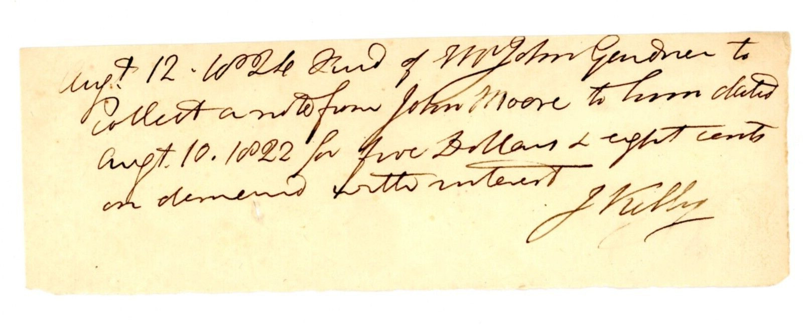 1822 Signed Exeter New Hampshire Handwritten Bill Receipt J Kelly NH John Moore 1822 Signed Exeter New Hampshire Handwritten Bill Receipt J Kelly NH John Moore