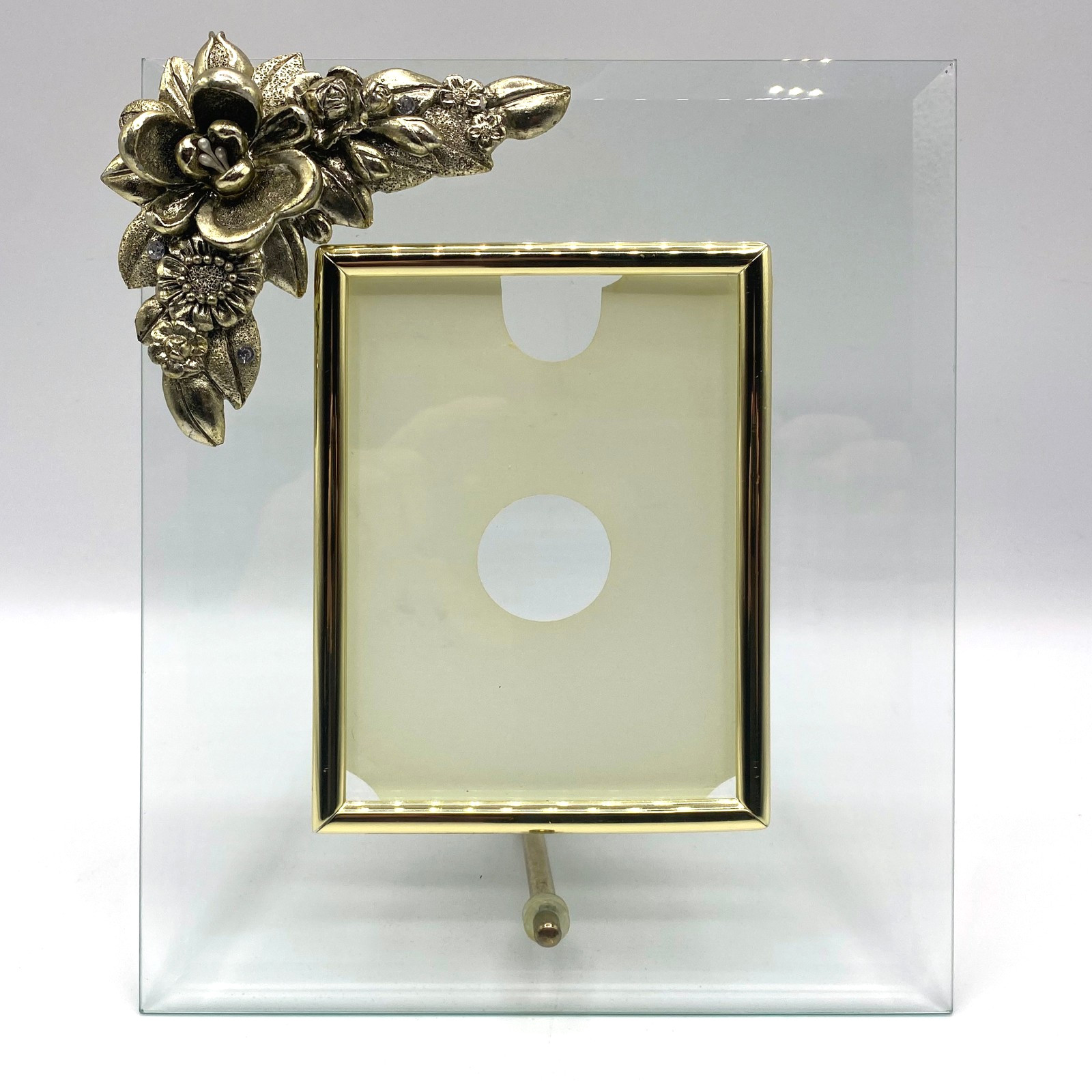 RARE Magnolia Gold Floral Picture Frame Beveled Glass - Holds 3.5\
