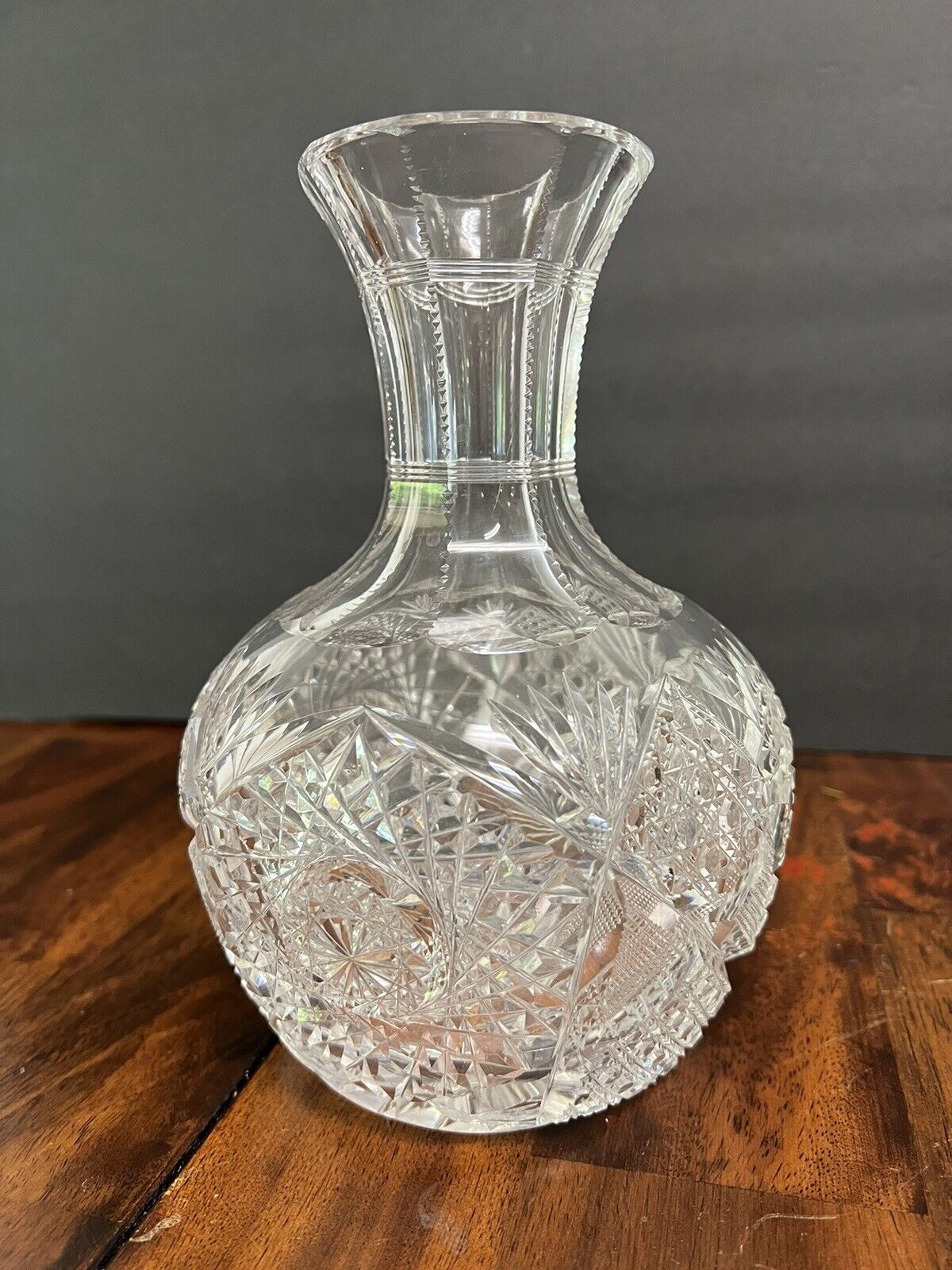 Antique American Brilliant Cut Glass 7 3/4” Vase Decanter Carafe