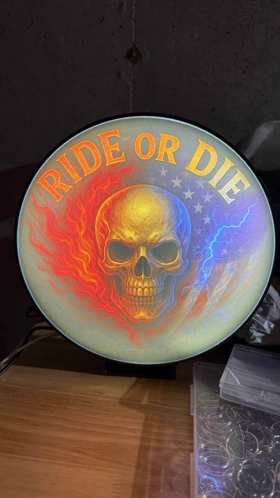 Ride or Die Skull LED Light Sign 9.5” Biker Garage Man Cave Wall Decor Gift