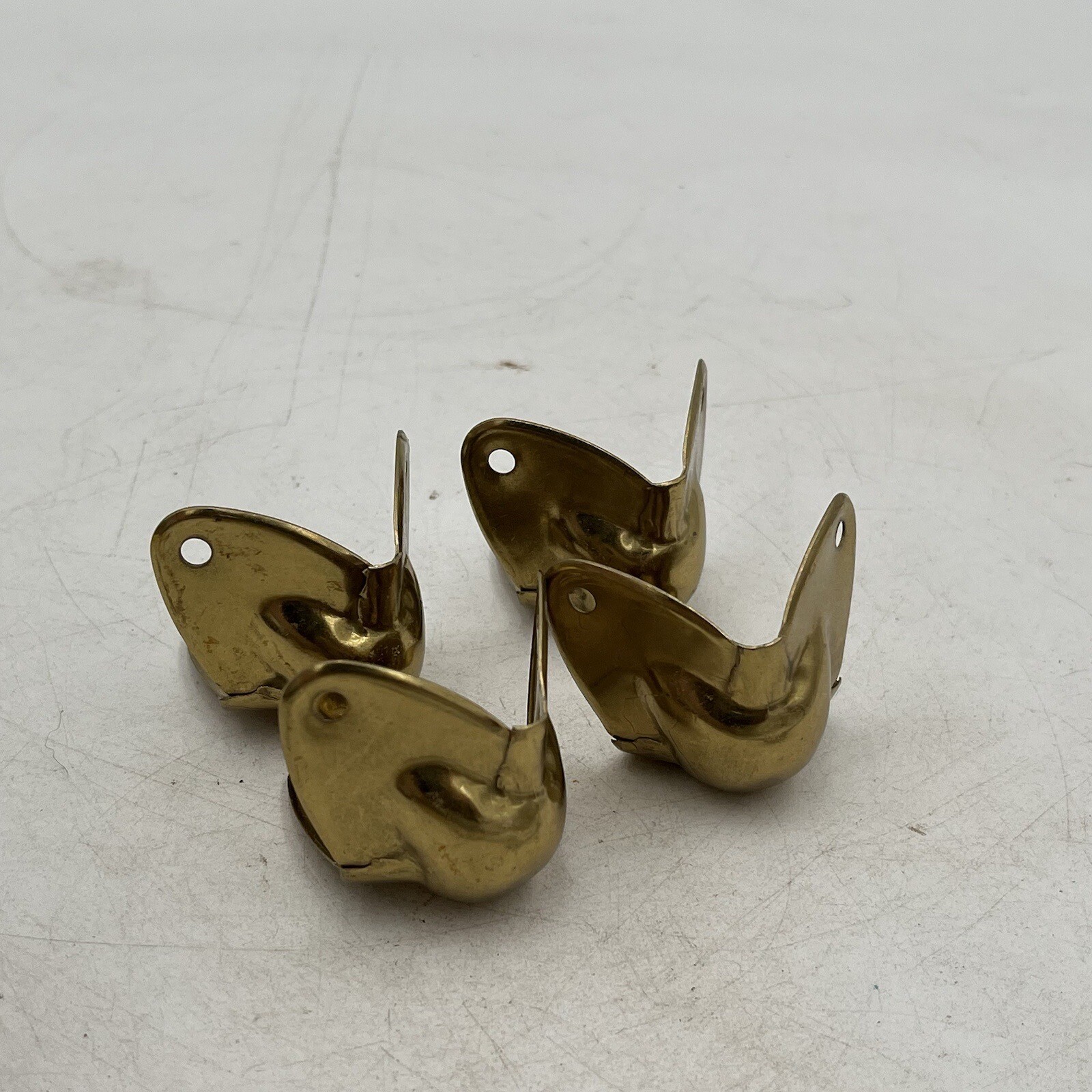4 Piece VTG Steamer Trunk Corner Edge Protector Parts Brass Feet Hardware NOS
