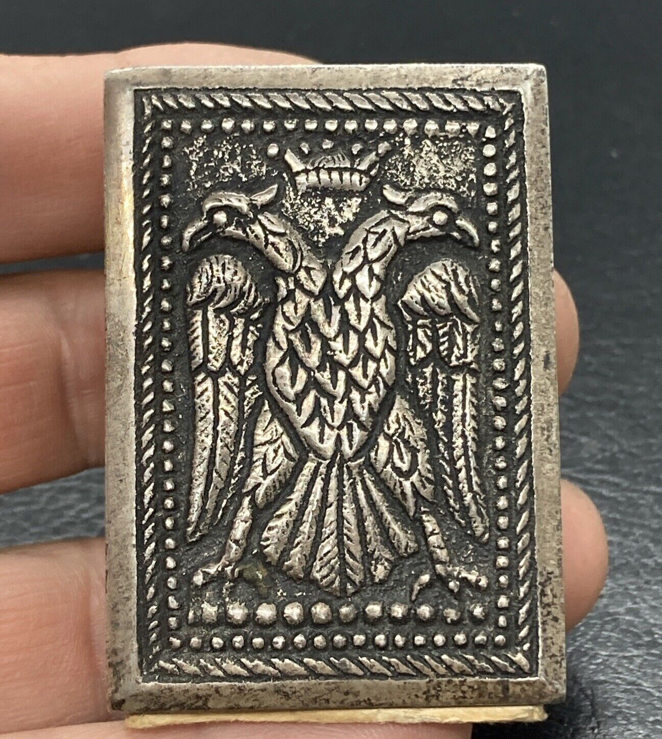 SILVER PLATED MATCHBOX HOLDER Matchbox with two-headed eagle GREECE