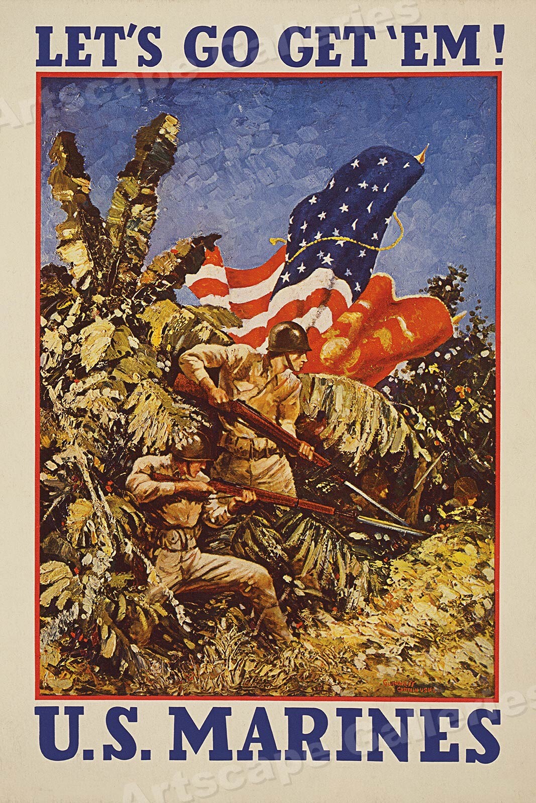 Let's Go Get 'Em US Marines 1940s World War 2 Marine Recrutment Poster - 16x24