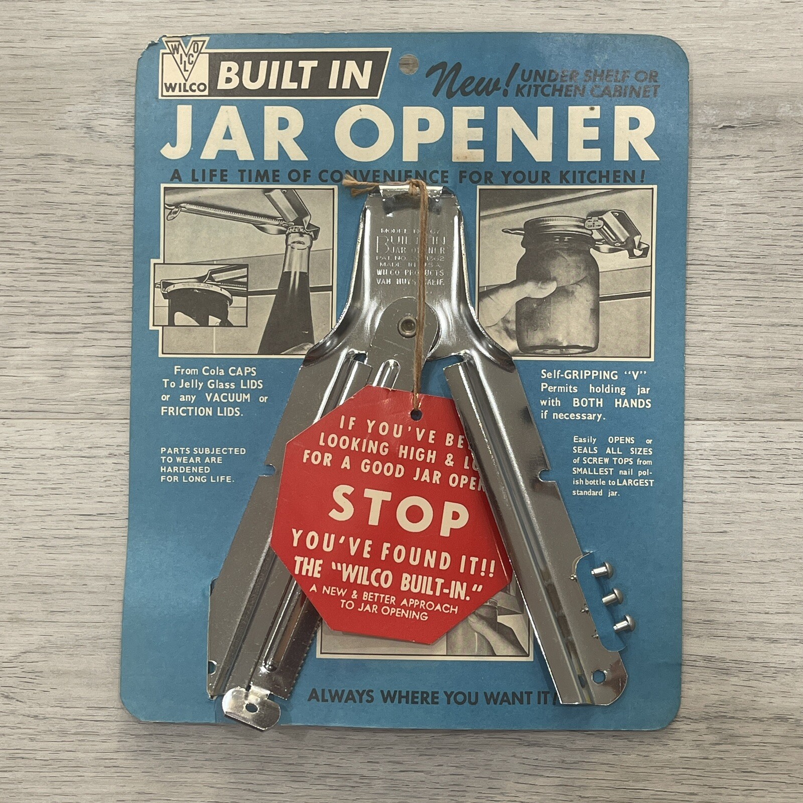 Vintage WilCo Under Shelf Or Kitchen Cabinet Jar Opener Made In USA NEW