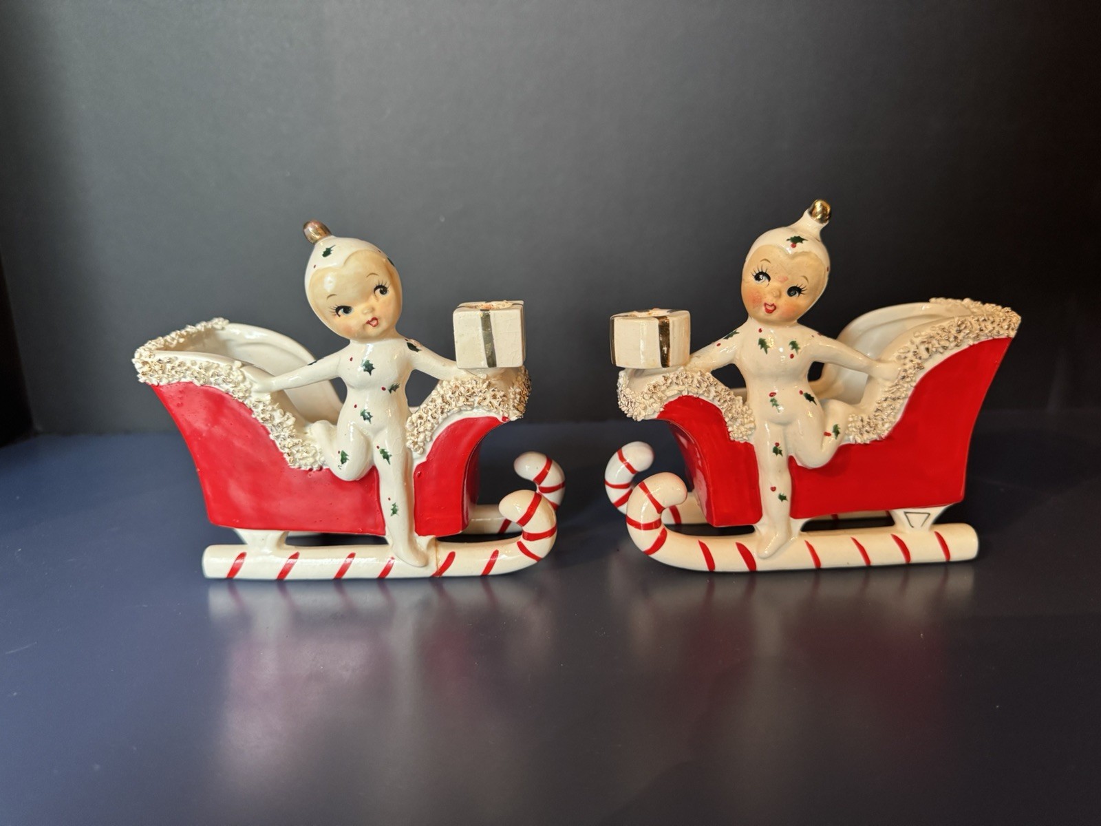 VTG Christmas 1959 Holt Howard Pixie Sleigh  set RARE & HTF See pics READ