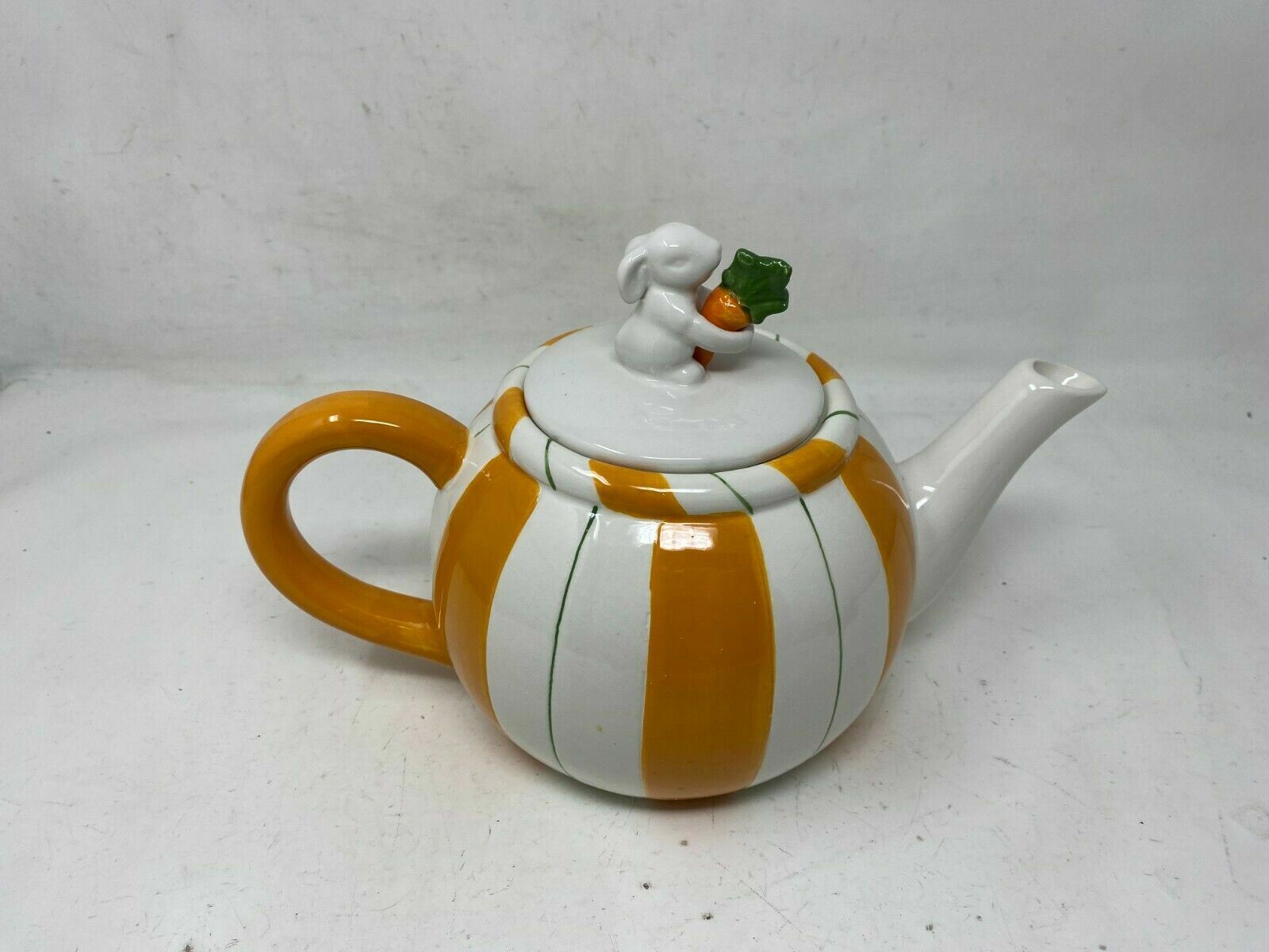 Arlington Designs Orange & Green Striped Ceramic 7x4in Teapot BB02B15028