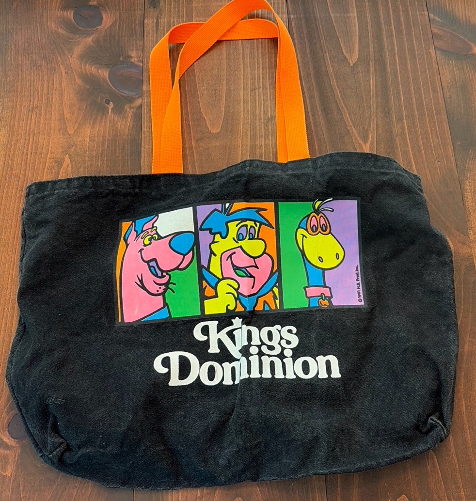 Vintage Rare 1991 Paramount's Kings Dominion The Flintstones Canvas Tote Bag Vintage Rare 1991 Paramount's Kings Dominion The Flintstones Canvas Tote Bag