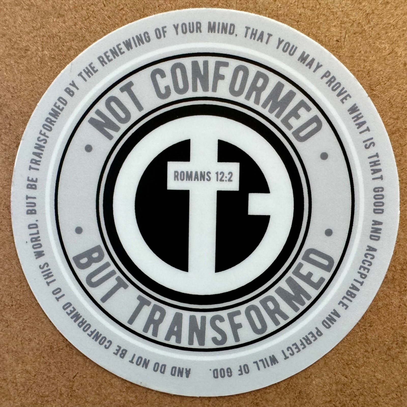 Not Conformed But Transformed Vinyl Sticker 3” Romans 12:2 Christ Jesus CEA 2024