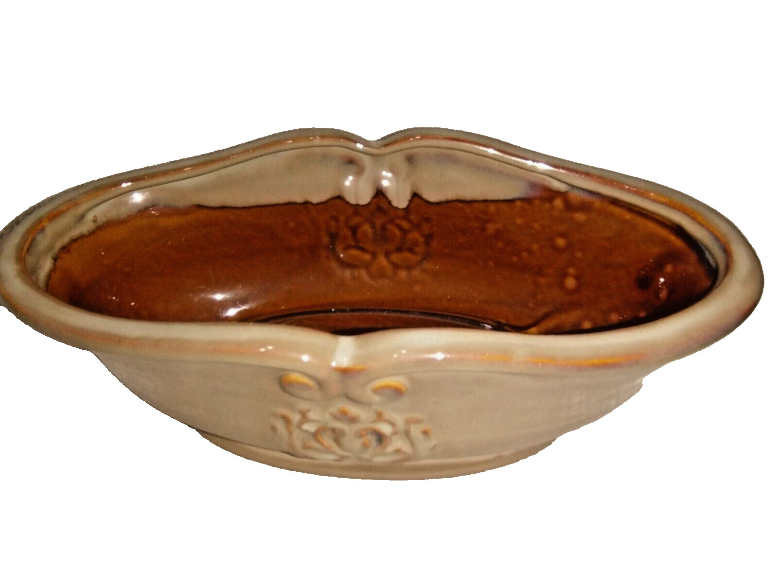 Tan Brown Ceramic Glazed Plant Succulent Planter Pot Scrolling A37