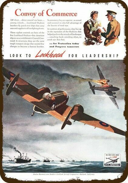 1942 WWII RAF LOCKHEED Hudson Airplane Vintge-Look DECORATIVE REPLICA METAL SIGN 1942 WWII RAF LOCKHEED Hudson Airplane Vintge-Look DECORATIVE REPLICA METAL SIGN