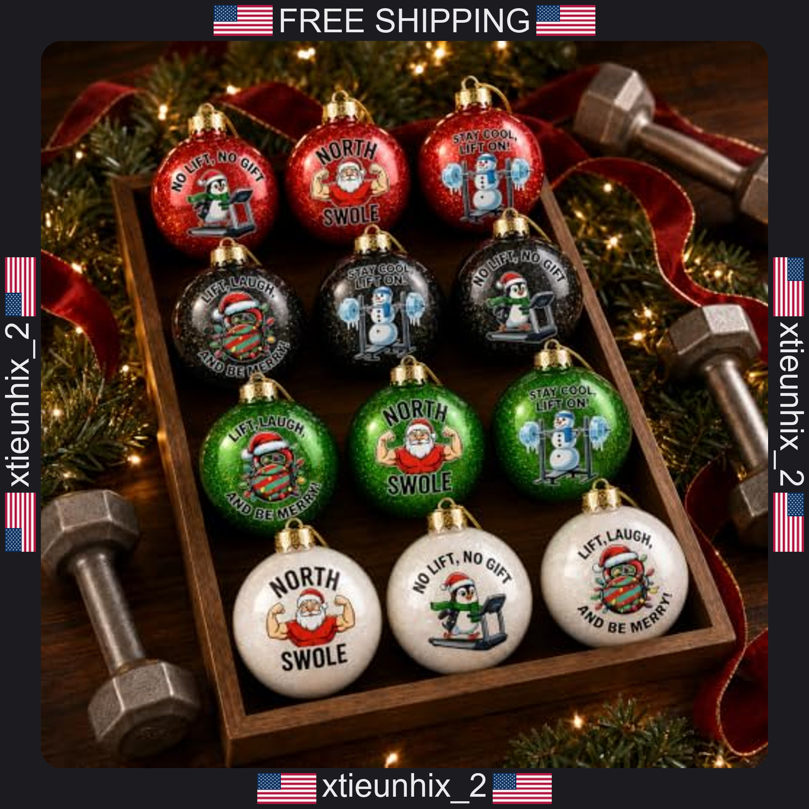 Gym Christmas Ornaments Set 12-Piece Fitness Holiday Tree Decorations
